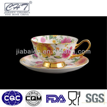 Hot sale fine bone china gold rim tea cup and saucer